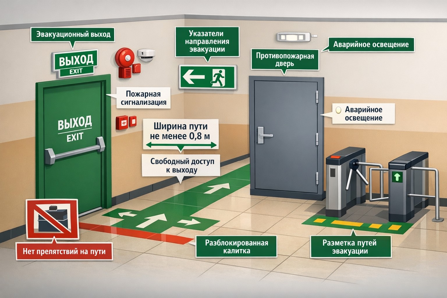 Требования пожарной безопасности к выходам и эвакуационным путям