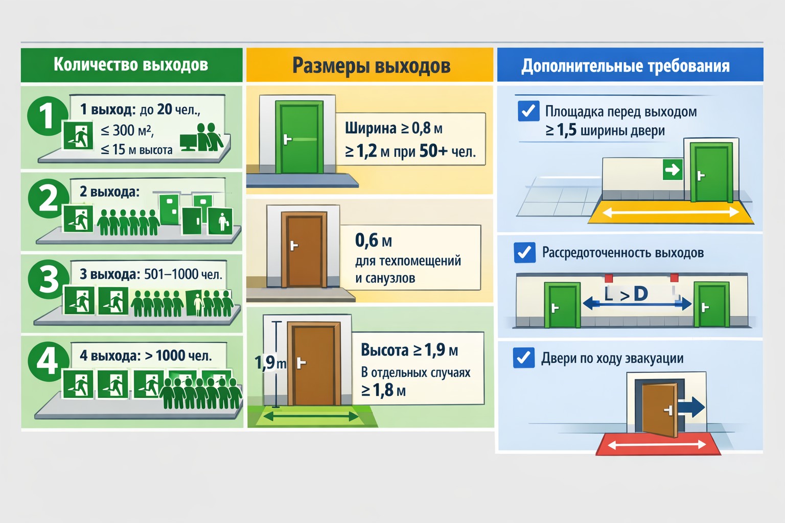 Размеры выходов и их количество
