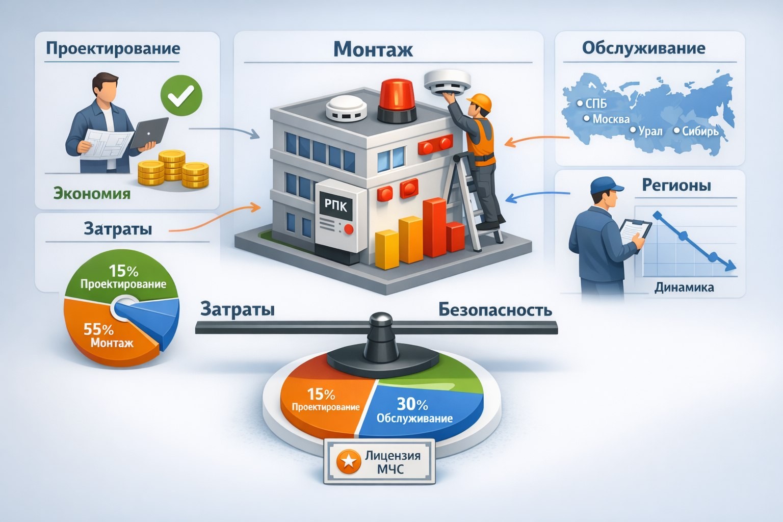 Стоимость проектирования, монтажа и обслуживания пожарной сигнализации