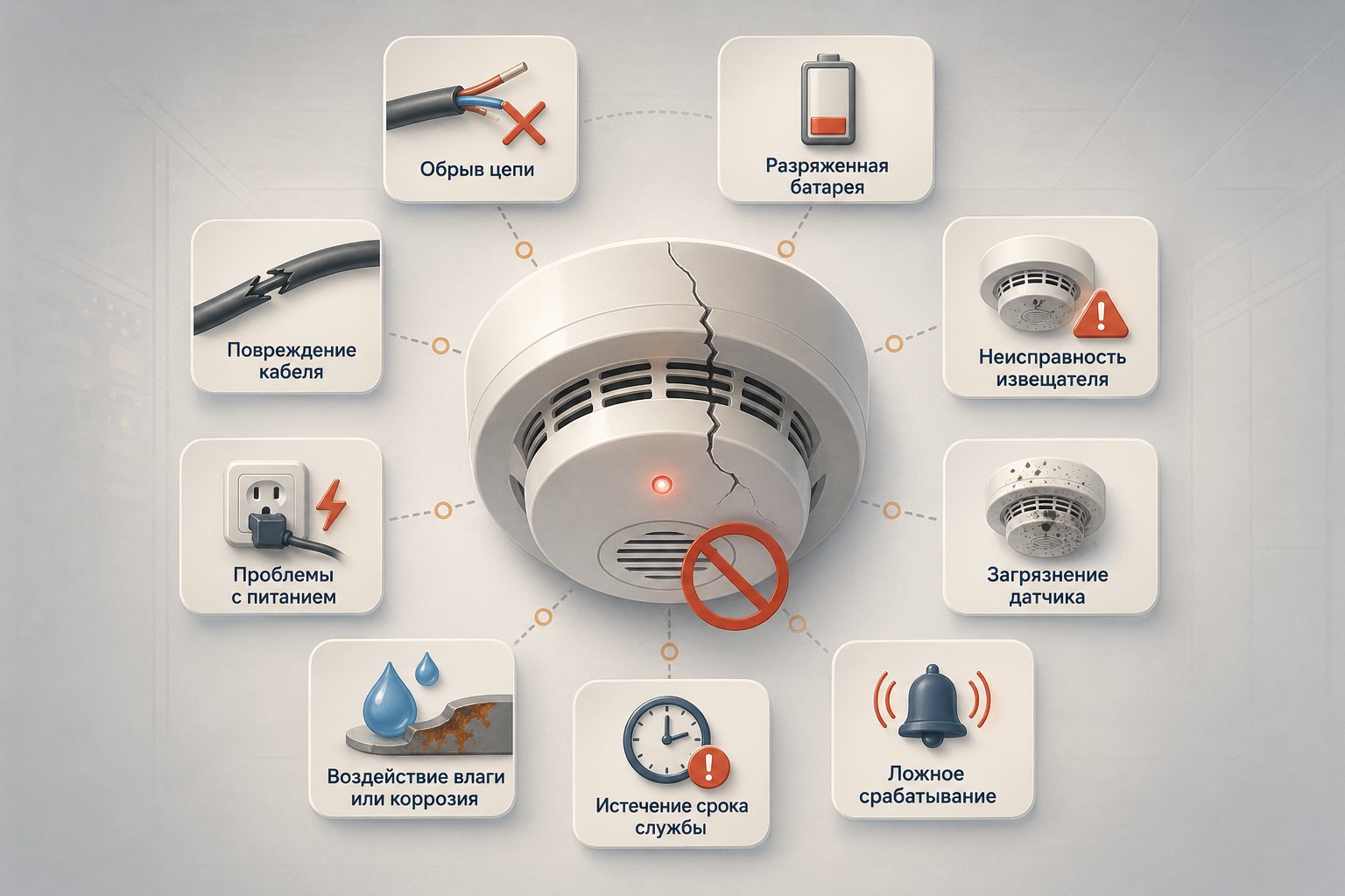 Основные причины неисправности пожарной сигнализации