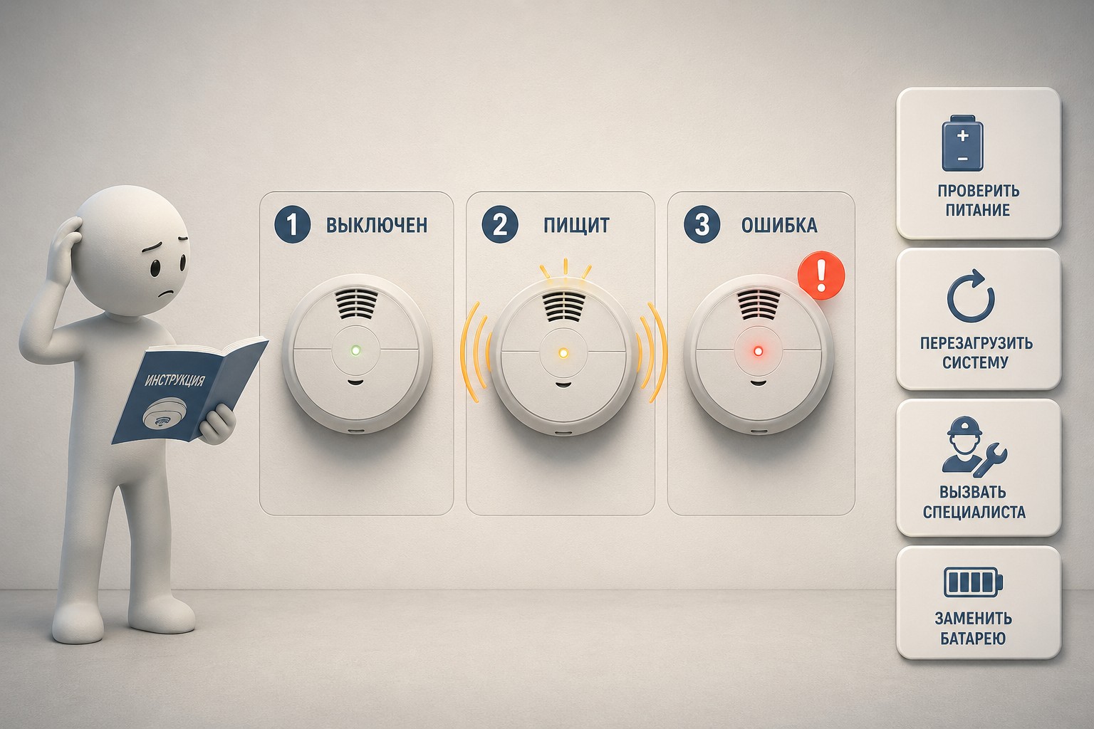 Пожарная сигнализация не включается, пищит или выдает ошибку