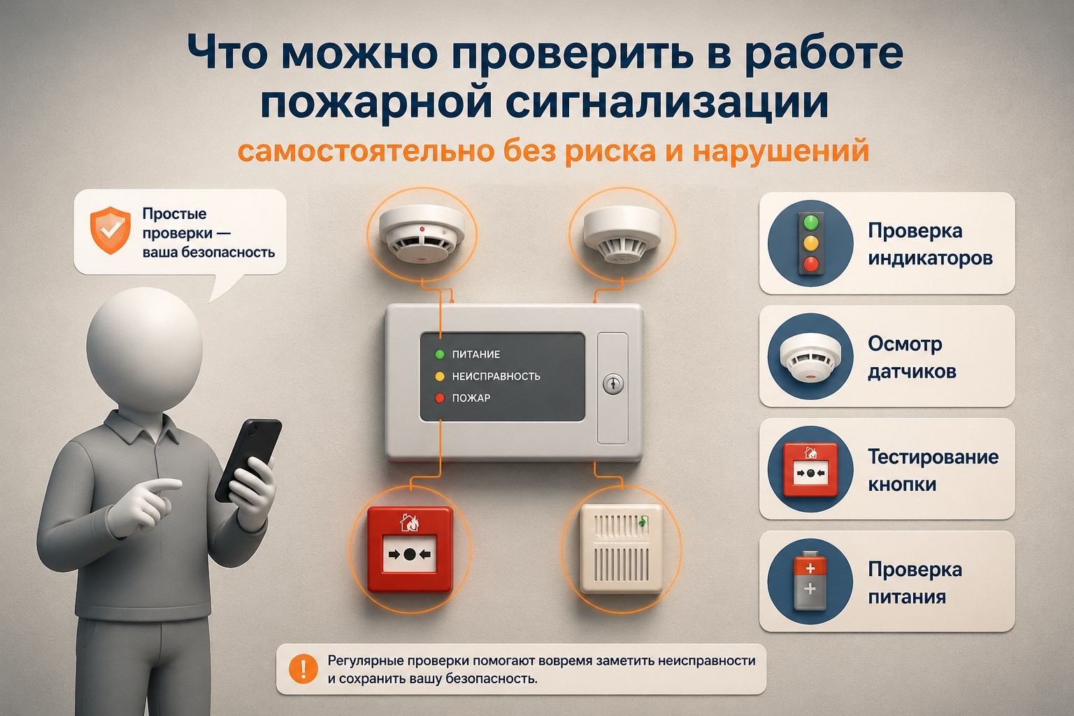 Проверить неисправности пожарной сигнализации самостоятельно