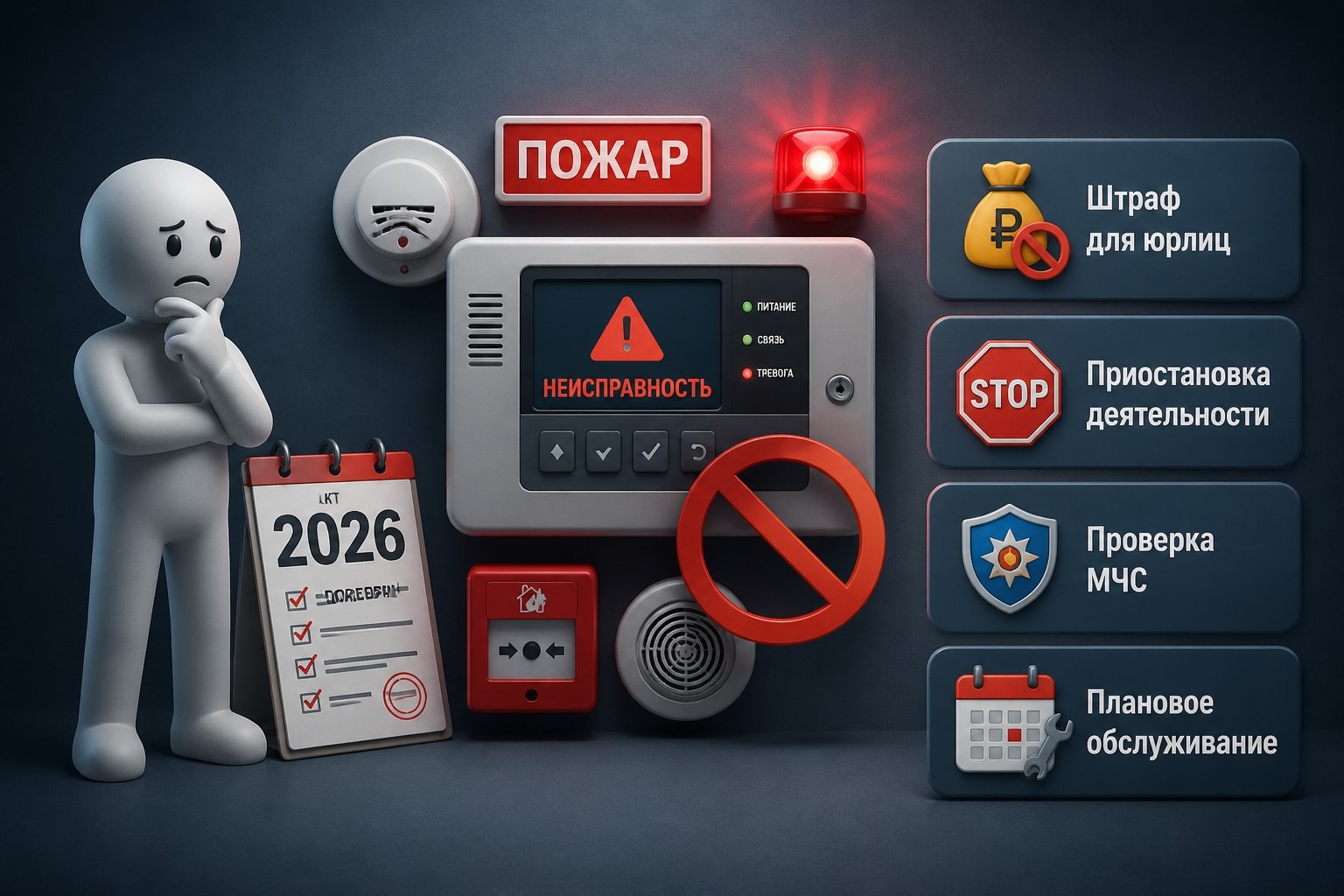 Обслуживание пожарной сигнализации и штрафы за неисправности в 2026 году