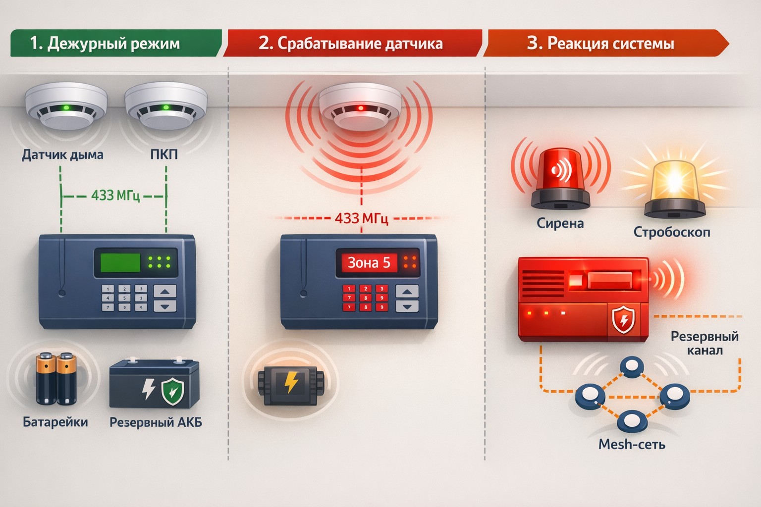 Принцип работы беспроводной пожарной сигнализации без интернета Принцип работы беспроводной пожарной сигнализации без интернета