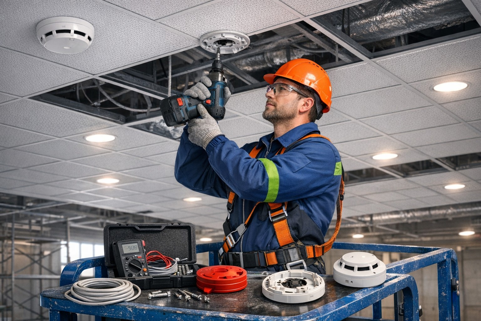 Монтаж дымовых извещателей в помещениях с высокими подвесными потолками