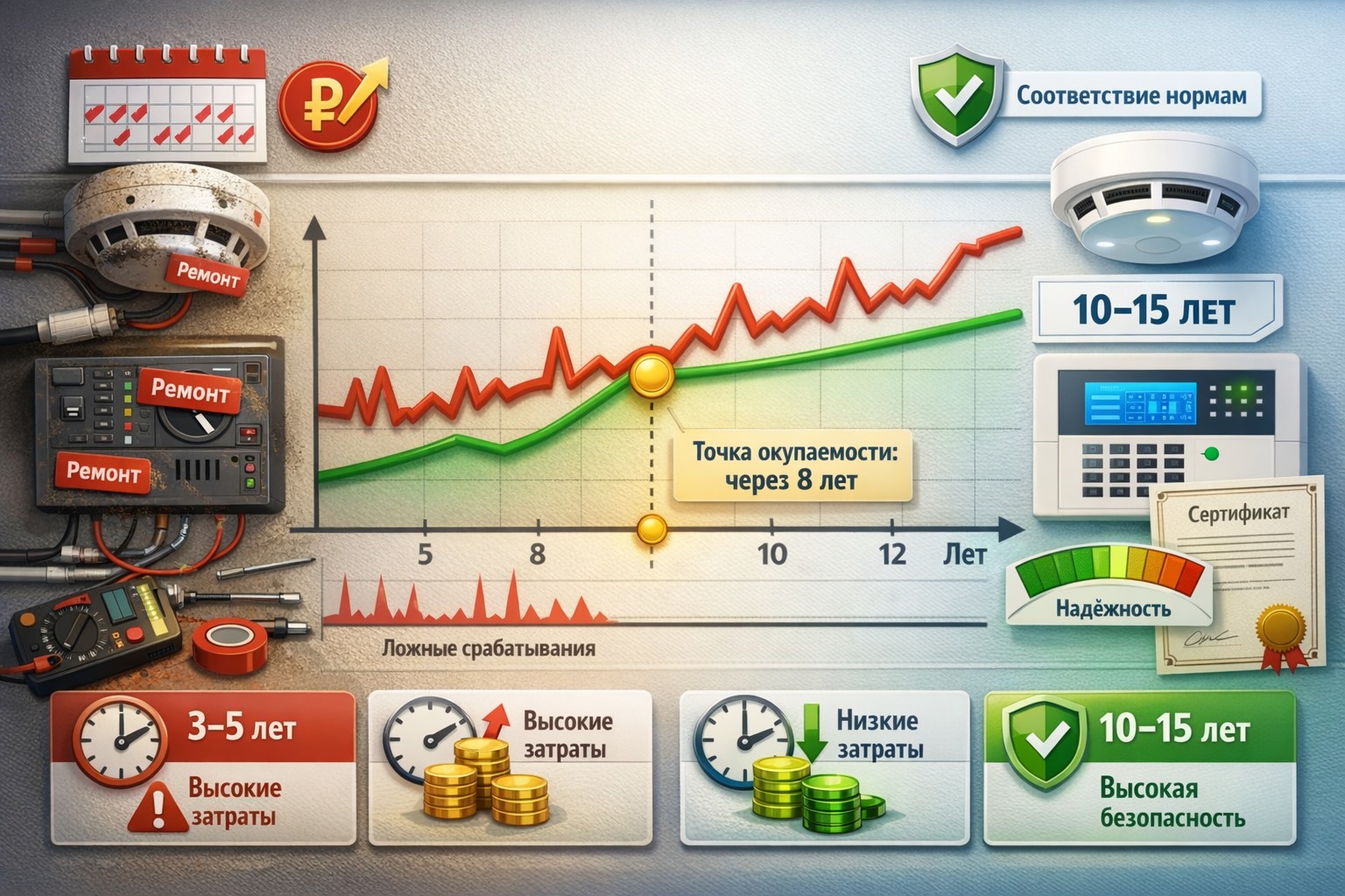 Срок службы пожарной сигнализации и окупаемость инвестиций Срок службы пожарной сигнализации и окупаемость инвестиций